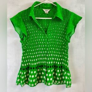 Vintage S.L.B. Pleated Polkadot Blouse (M)